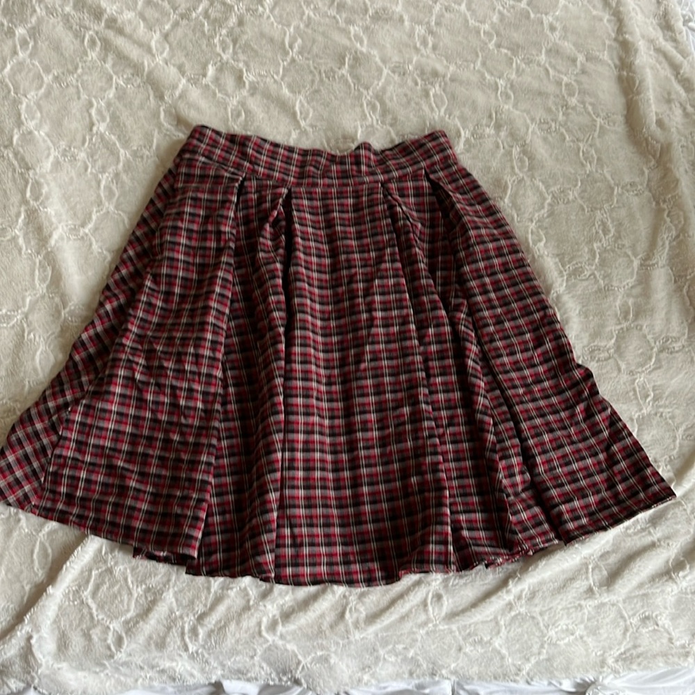 NWOT Little Jun Pleated Skirt Red Plaid XL | Laura Byrnes Pinup Girl Clothing